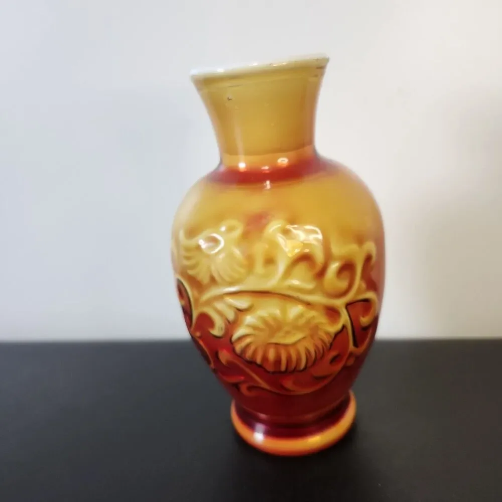 Vtg 1981 Avon Spring Bouquet Vase Red Orange Amberina Glass Hogwarts Witchy Deco